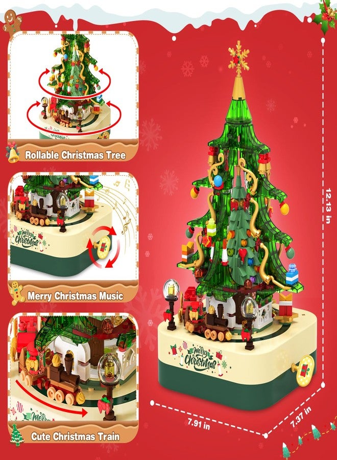 spring flower SpringFlower 594 PCS Christmas Tree Building Block Set, Rotating Music Box Christmas Building Block Tree for Boys Girls Adults, Xmas Gifts Decorations for Kids Adults Teens,Green - Image 3